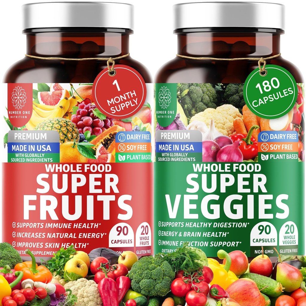 N1N Premium Super Fruits & Veggies Supplement, 180 Caps, Whole Food & Natural Superfood for Women, Men & Kids - Packed with Aloe Vera, Vitamins & Minerals