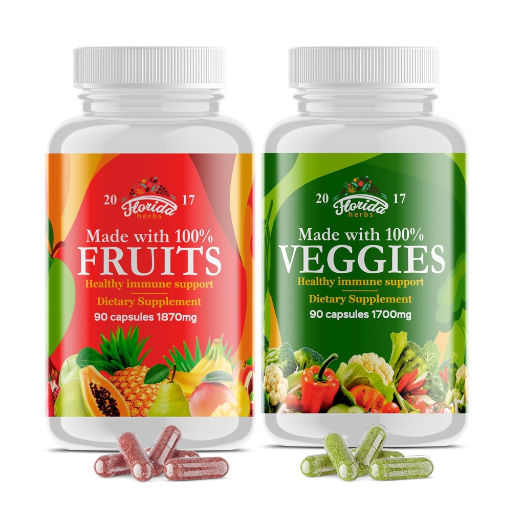 Fruits and Vegetables Supplement - 90 Fruit and 90 Veggie Capsules - Nature Vitamins, Balance of Fruits and Veggies Supports Energy Balance, Soy Free, Vegan Capsules - 90 Count (Pack of 2)