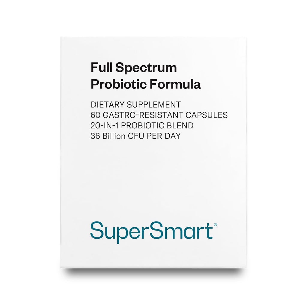Supersmart Full Spectrum Probiotic Formula 36 Billion CFU per Day (20-in-1 Complex) - with Lactobacillus Reuteri, Gasseri, Rhamnosus, Crispatus | Non-GMO & Gluten Free - 60 Vegetarian Capsules