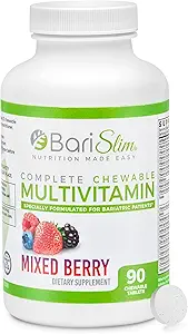 Tablas multivitamínicas bariSlim - 45 mg Hierro - Vitamina Bariatrica Suplemento para Cirugía Postcaria Incluye Bypass Gástricos &amp; Sleeve Gástrica ← Berry mixto (90 Conde)