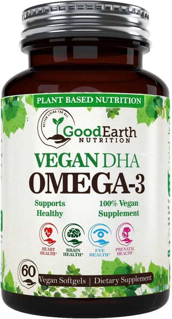 Algal Oil - Vegan DHA Omega 3 Fish Oil Supplements - Brain Booster,Suplemento &amp; Vitamina Prenatal - Proveedores Healthy Heart &amp; Immune Support - Burpless Algae Supplement - 60 Mini Fish Softgels