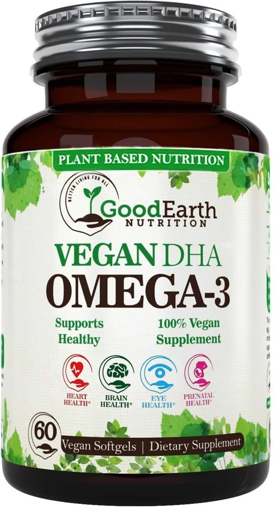 Algal Oil - Vegan DHA Omega 3 Fish Oil Supplements - Brain Booster,Suplemento &amp; Vitamina Prenatal - Proveedores Healthy Heart &amp; Immune Support - Burpless Algae Supplement - 60 Mini Fish Softgels