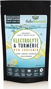 Electrolyte Powder Infused with 95% Pura Curcumina orgánica de Turmeric - Sports Energy Drink Mix - Hydration Powder Sugar Gratis - Lemon Flavor Turmeric Drink - 250g