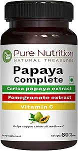 Nutrición pura Papaya Completa - 60 cápsulas de verduras (Apoyos Inmunidad de plaquetas " Digestión) Cada cápsula contiene 500 mg Carica Papaya extracto de fruta y hoja. Non-GMO TEN-Gluten-Free