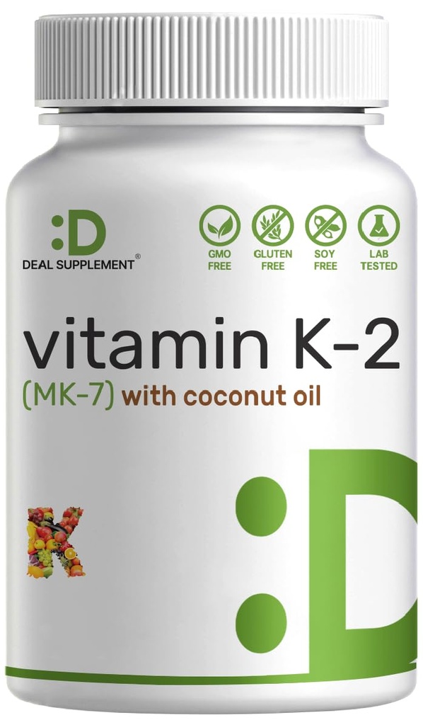 DEAL SUPPLEMENT Vitamin K2 MK-7 200mcg Per Serving, 240 Coconut Oil Softgels | Easily Absorbed Menaquinone-7 Form | Bone, Joint, & Immune Support – Non-GMO