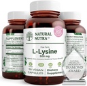 Natural Nutra L Lysine HCl, Promotes Bone Health and Growth, Support Skin Health, Improve Vitamin C Absorption, Helps Built Collagen, Improve Calcium Absorption, Non-GMO, Vegan, 500 mg, 50 Capsules.