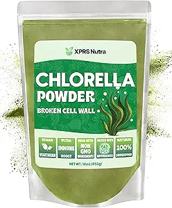 XPRS Nutra Organic Chlorella Powder - Broken Cell Wall Chlorophyll Powder - Chlorella Organic Powder for Immunity - Vegan Friendly Chlorella Powder Organic for Complete Protein (16 onzas)