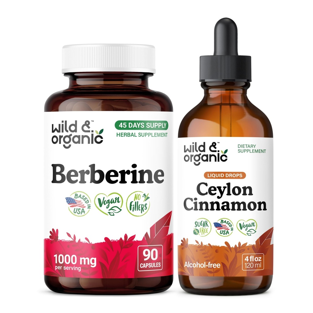 Wild & Organic Berberine 90 Capsules & Cinnamon Ceylon Tincture 4 fl oz