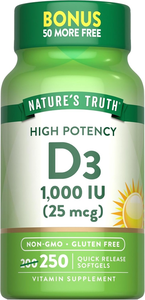 La verdad de la naturaleza D3 1000 UI ← 250 Softgels ← Vitamina Esencial