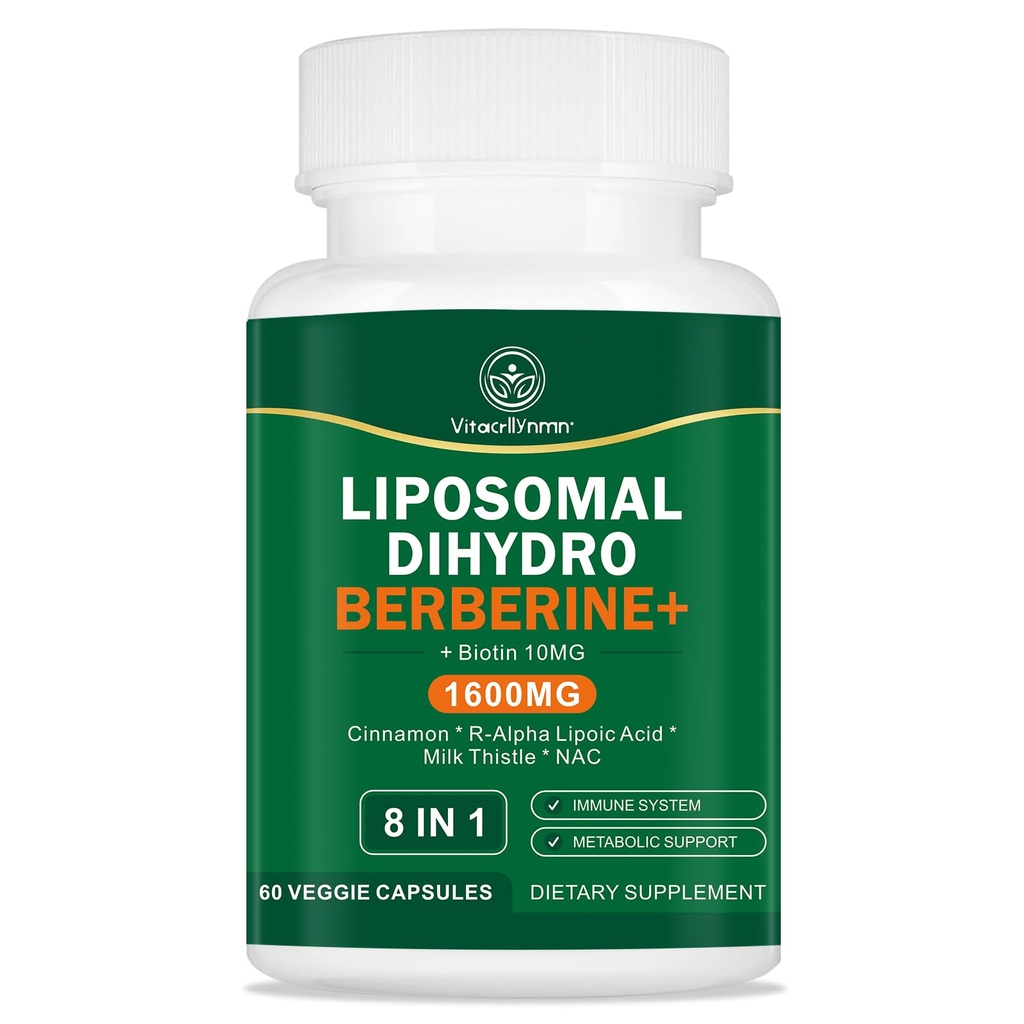 Dihydroberberine Supplement 1600MG Super Berberine and Dihydroberberine with Cinnamon 8 in 1 Supplement 60 Capsules