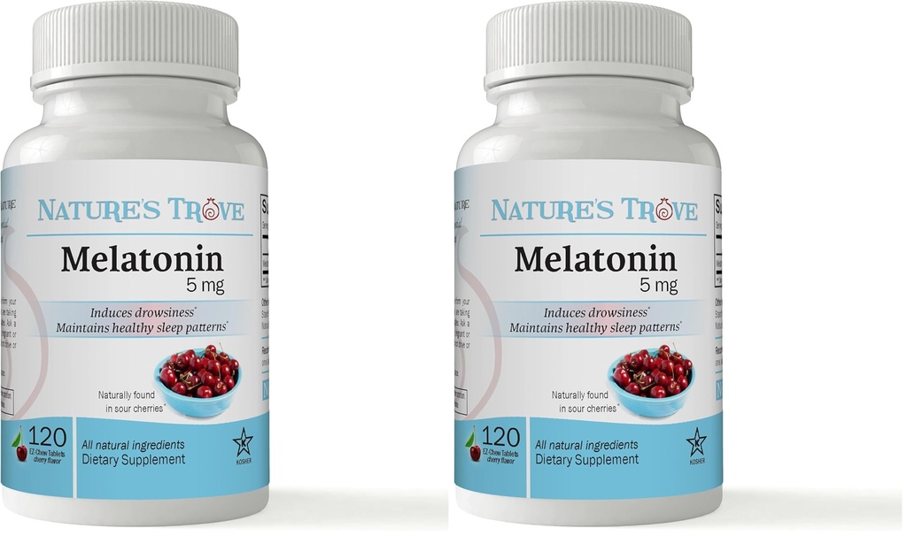 Nature's Trove Melatonin 5mg 120 EZ Chew Tablets Cherry Flavor (Pack of 2)