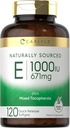 Carlyle Vitamin E with Mixed Tocopherols TEN 1000 IU TEN 120 Softgels TEN Naturally Sourced Supplement TEN Non-GMO and Gluten Free Formula