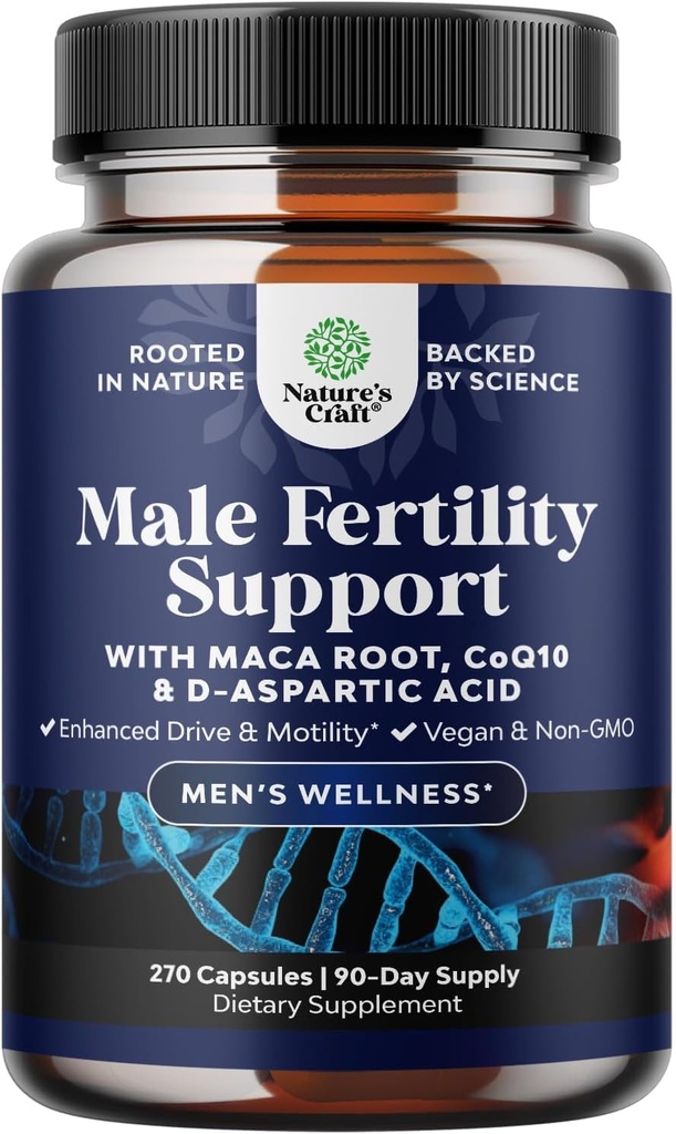 Pre Concepción Suplemento de fertilidad masculina - Booster de volumen de semen con CoQ10, Maca Root, Methyl Folate " D-Aspartic Acid - Mens Fertility Supplement for Sperm Motility - Concepción para Él, 90 días