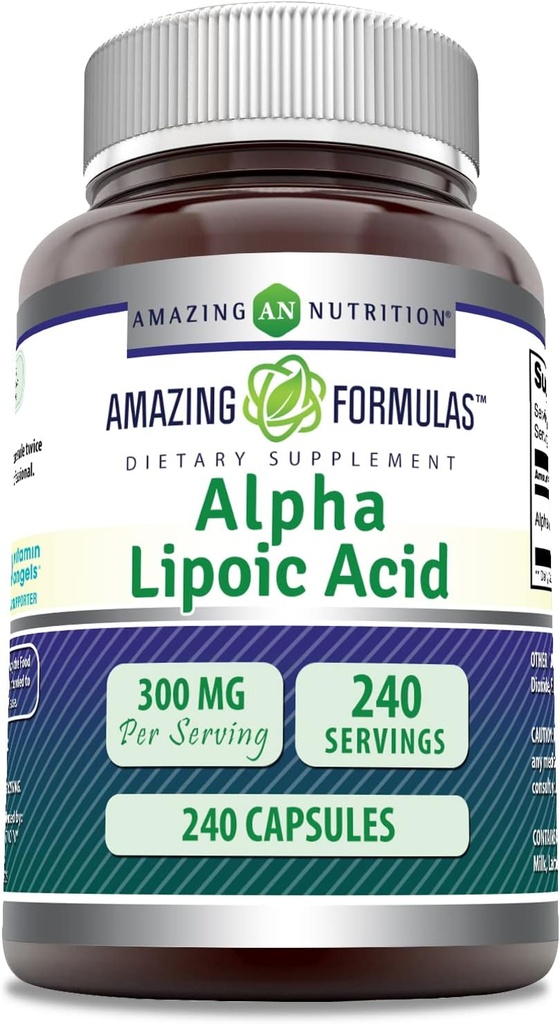 Fórmulas asombrosas Ácido Lipoico alfa 300 mg Capsules Suplemento No-GMO Silencioso Gluten Libre Silencio Made in USA (240 Conde)