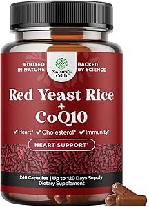 Rice de levadura roja con suplemento CoQ10 - Avanzado Corazón saludable &amp; Niveles de colesterol saludables Fórmula para hombres &amp; mujeres - Cápsula de fuerza extra con arroz de levadura roja 1200 mg Cápsulas con CoQ10-240 Conde