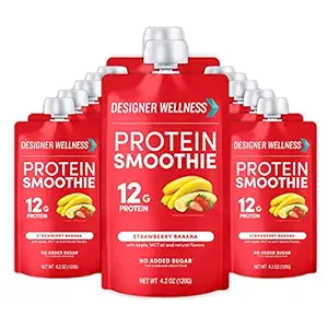 Diseñador de Wellness Protein Smoothie, Fruta Real, Proteína 12g, Baja Carb, Azúcar Zero Añadido, Libre de gluten, No GMO, No Colores Artificiales o Sabores, Banana de Fresa, 12 Conde