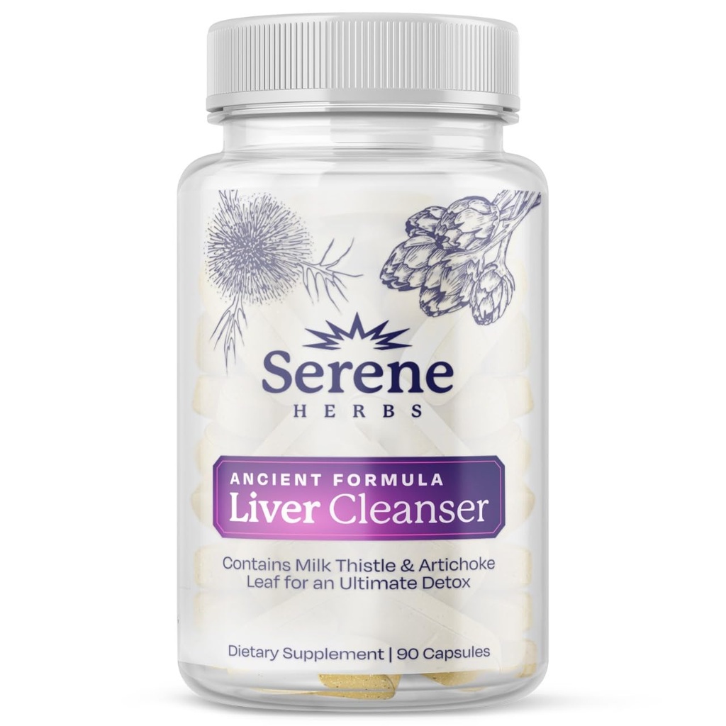 Serene Herbs Liver Cleanse Detox & Repair Formula – Pure Health Liver Support with Milk Thistle, Artichoke & Dandelion Root for Fatty Liver & Liver Health Herbal Detox Supplement Capsules (60 Count)
