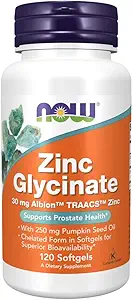 Ahora Suplementos, Zinc Glycinate con aceite de semilla de calabaza 250 mg, apoya la salud de la próstata*, 120 Softgels
