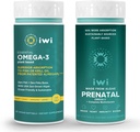 Iwi Omega-3 Esencial &amp; Prenatal Multivitamínico Bundle, 30 Servidores, Vegan Planta-Basada Algae Omega 3, Krill & Fish Oil Alternative, No Fishy Aftertaste