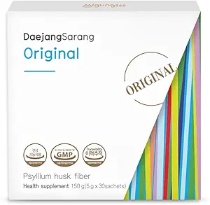 Gut Relief (30 Sticks) - Psyllium Husk 8,500mg, Daejang Sarang Original. Suplemento dietético de fibra para el estreñimiento de la salud digestiva, alivio de la hinchazón.