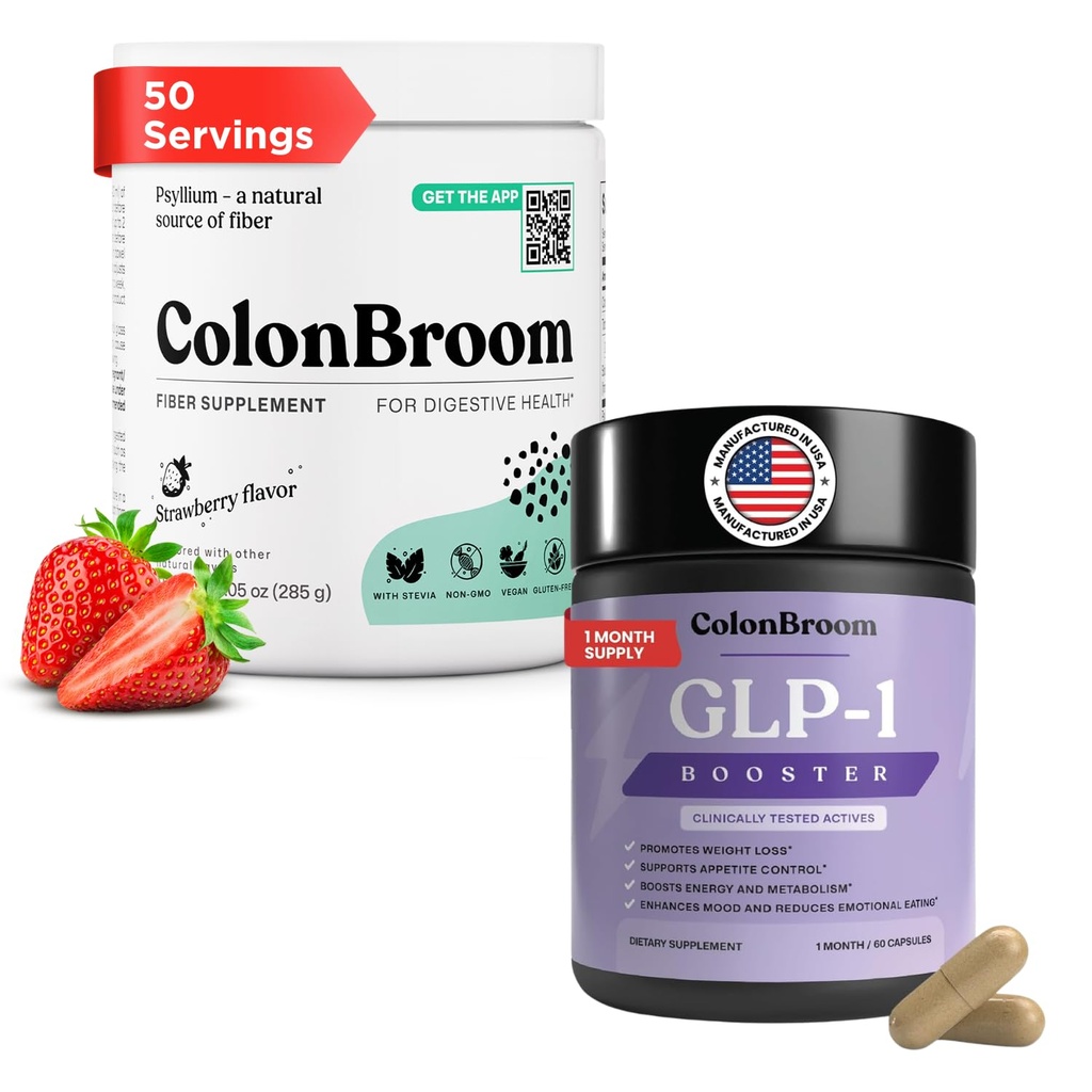 ColonBroom GLP-1 Weight Management (30 Servings) + Psyllium Husk Powder Supplements (Strawberry, 50 Servings) | Supports Appetite Control, Energy, Mood Balance, Bloating Relief & Gut Health