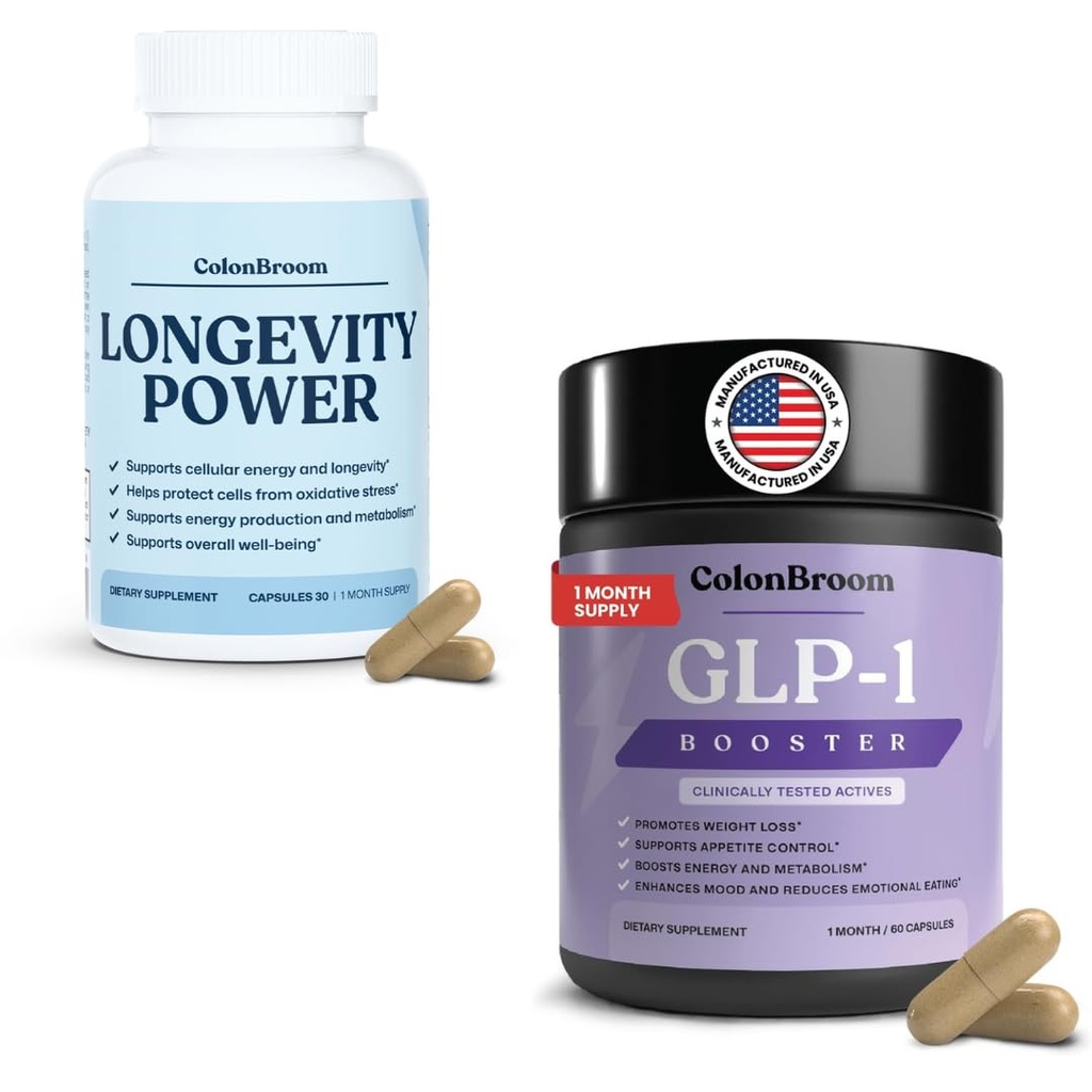 ColonBroom GLP-1 Weight Management (30 Servings) + Ubiquinol CoQ10 100mg Longevity Power Supplements (30 Capsules) GLP1 Supports Appetite Control, Energy & Mood Balance, CoQ10 Supports Cellular Health