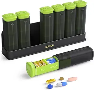 Organizador semanal de píldoras 3X al día, Caja de píldoras desmontable 7 días, Caso de gran 3 veces diario de píldoras, Contenedor de píldoras de viaje, dispensador de medicamentos semana Pillbox para la medicina suplemento de vitaminas, verde