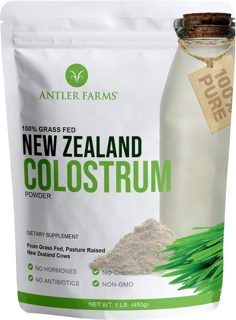 Antler Farms 100% Puro New Zealand Colostrum, 30 Servings, 1 lb - Grass Fed, Pasture Raised, Clean Sourced, Cold Processed, Undiluted, High IgG Content