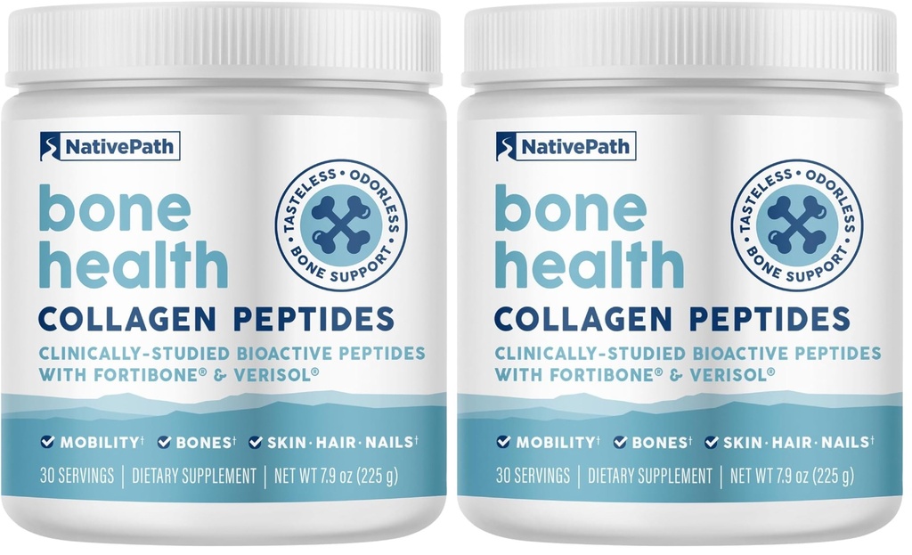NativePath Bone Health Collagen Peptides, Type 1 & 3, with Fortibone and Verisol, 7.9 Ounce, 30 Servings (Pack of 2)