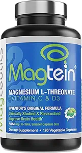 Magtein Magnesium L-Threonate para mejorar la Cognición, el foco, la memoria, la calidad del sueño y la salud cerebral con pequeñas capas - 120 cápsulas vegetales