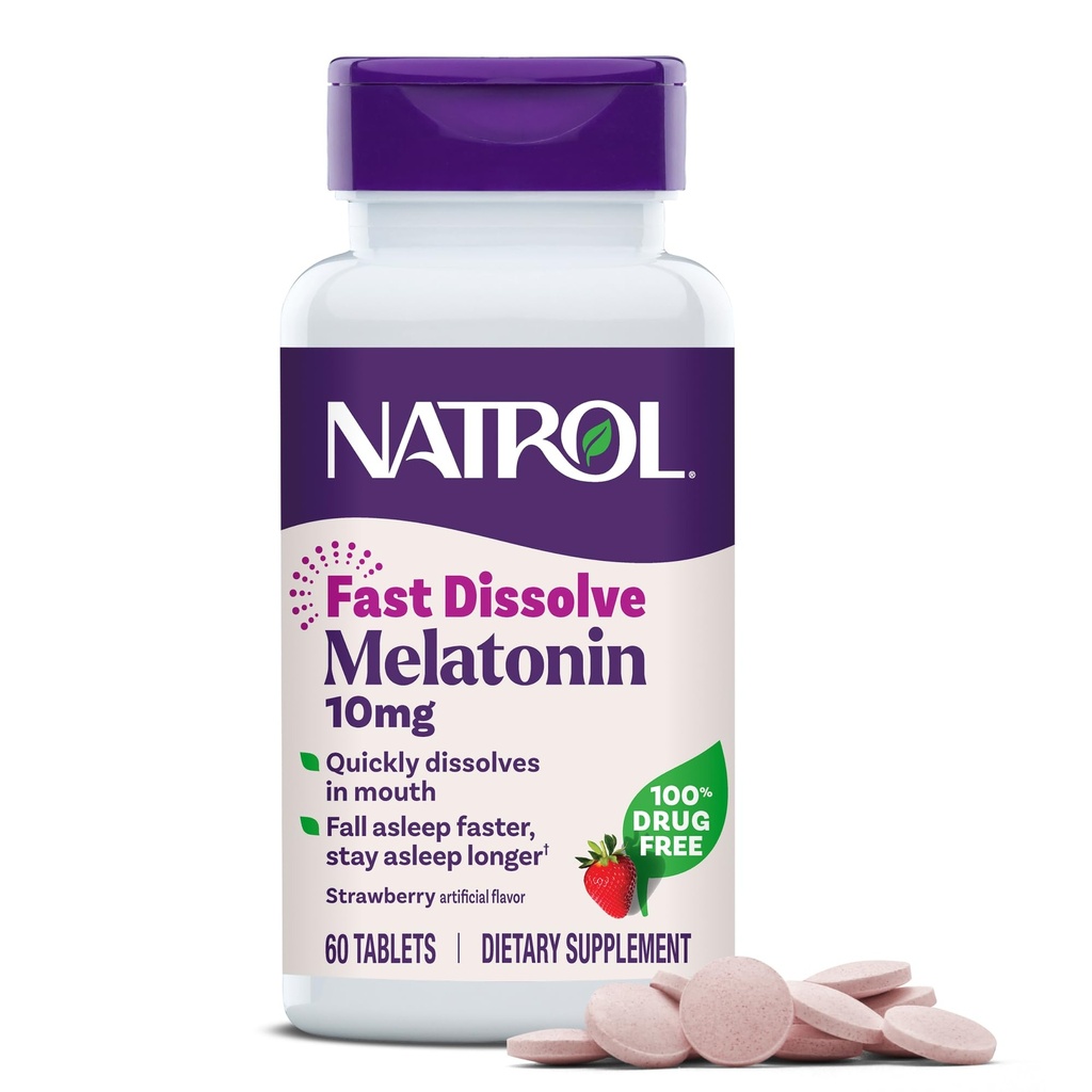Natrol Melatonin 10mg Fast Dissolve Tablets - Strawberry Flavor, 60 Count, Sleep Support, Fast Dissolve Melatonin for Adults, 60-Day Supply