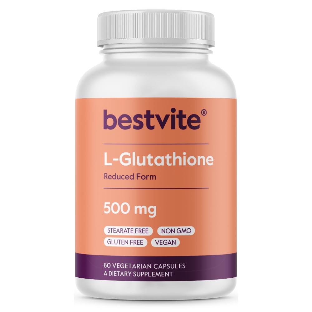 BESTVITE L-Glutathione 500mg (60 Vegetarian Capsules) - No Stearates - Vegan - Non GMO - Gluten Free