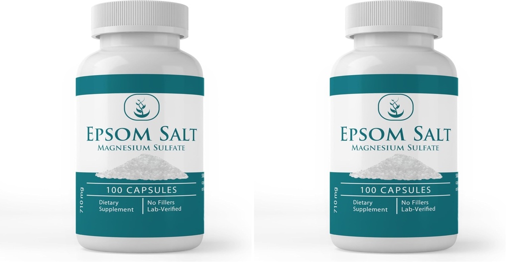 Pure Original Ingredients Epsom Salt, (100 Capsules) Always Pure, No Additives Or Fillers, Lab Verified (Pack of 2)