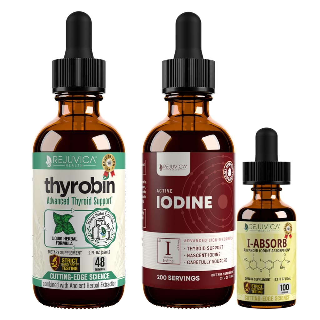 Thyrobin Metabolism Boost Bundle - Thyrobin + Active Iodine + iAbsorb - Thyroid & Metabolism Support Supplements - Advanced Liquid Delivery