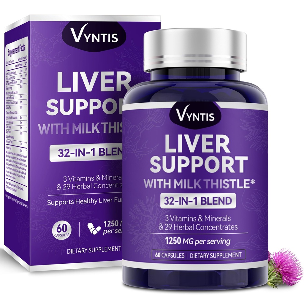 32-in-1 Liver Cleanse Detox & Repair - Liver Support Supplement with Milk Thistle, Artichoke Extract, Dandelion Root & Beetroot Powder for Liver Health - 1250mg per Serving (60 Capsules)