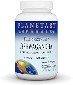 Herbals planetarios Ashwagandha Full Spectrum 570 mg, Rejuvenating Tonifier,120 Tablets