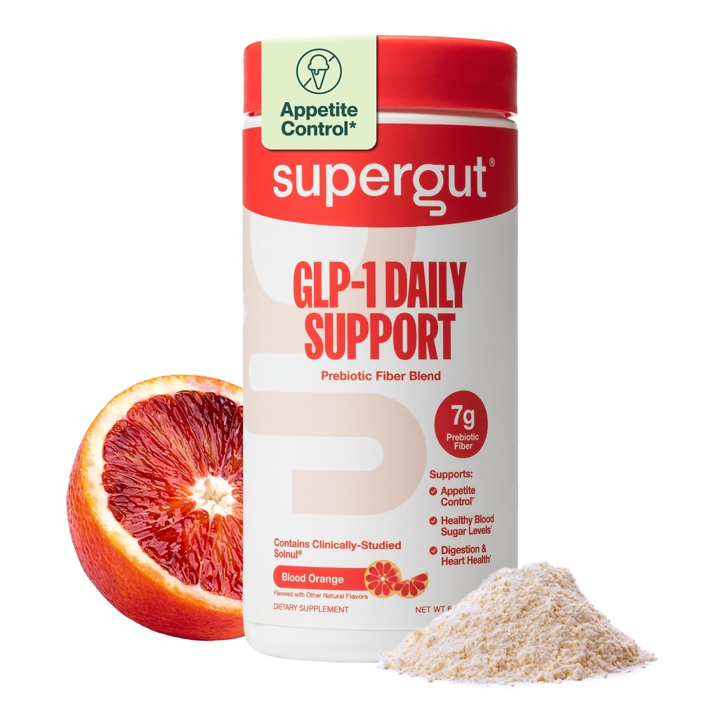 Supergut GLP1 Daily Support, Blood Orange - High Fiber GLP-1 Supplement Powder for Women & Men - Sugar-Free Drink Mix for Gut Health & Digestive Support (18 Servings)