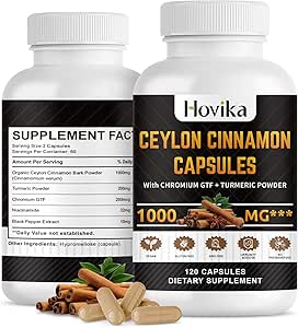Ceylon Cinnamon Capsules - Hecho con Chromium GTF, Turmeric, Niacinamide, Black Pepper - Energy, Heart & Metabolism Support - para Hombres &amp; Mujeres - 120 Vegan Capsules, 2 Month Supply