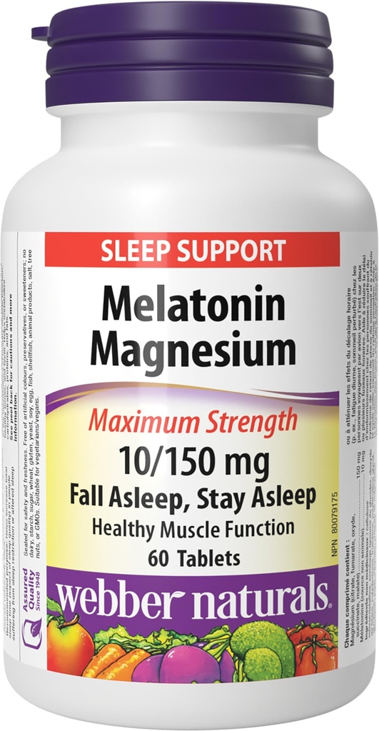 Webber Naturals Melatonin Magnesium 10/150 mg · Maximum Strength, 60 Tablets