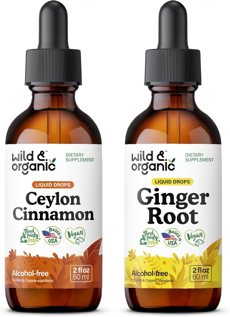 Wild &amp; Organic Ceylon Cinnamon Tincture 2 fl oz &amp; Ginger Root Tincture 2 fl oz