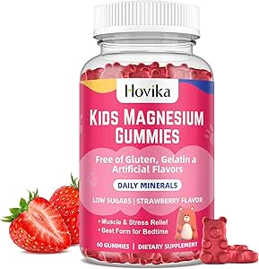 Gummies de magnesio para niños - Citrato de magnesio + Vitamina B6 & D3 - Gran Tasting Kids Magnesium Calm Gummies for Nerve Bone and Muscle Health for Kids Wellness, Vegan Strawberry Flavor 60 Count