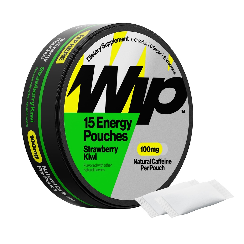 Wip Energy Pouches | 100mg Natural Caffeine | Vitamins and Minerals | Strawberry Kiwi | 15 Pouches Per Can | 1 Can