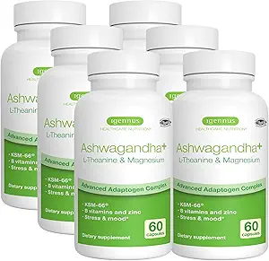 Igennus High Strength Ashwagandha Stress Relief Complex, L-Theanine & Magnesium & KSM-66 Root Extract Adaptogens, Methylated B Vitamins, Calm &amp; Sleep Support, Clean Label, 360 Vegan Capsules