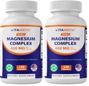 Vitamatic Magnesium Complex, 400mg Elemental MG (as Bisglycinate, Citrate, Taurate, Malate, Aspartate, Oxide, Gluconate, Lysinate Glycinate, Orotate, Succinate) – 120 Capsules (Pack of 2)