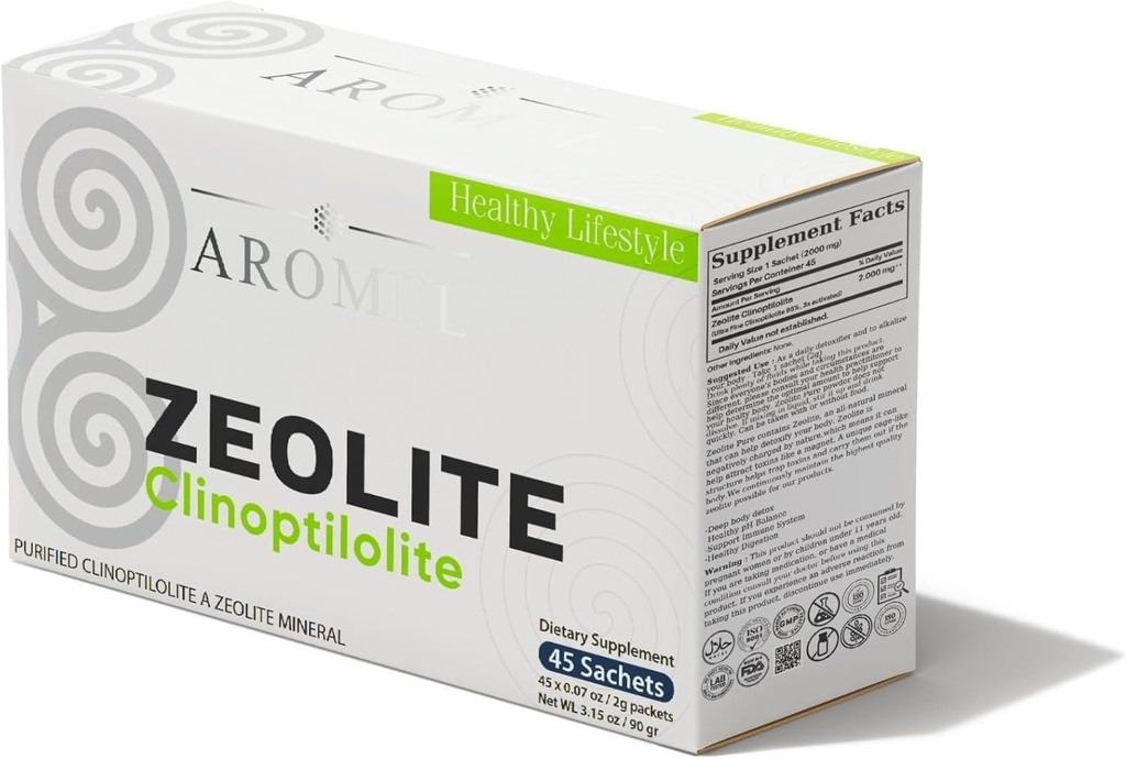 aromel Zeolite Powder Clinoptilolite sachets,45 Sachets ltra FINE Less-Than 1 µm | Clinoptilolite 95% | 3X Activated | Safe, Gentle, & Effective Energy | Original Zeolite Powder sachets