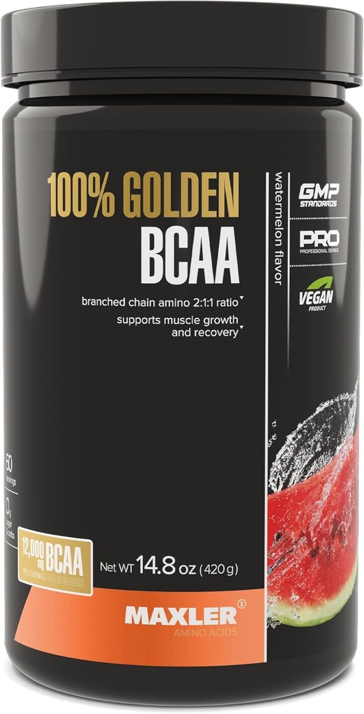Maxler 100% Golden BCAA Powder - Intra " Post Workout Recovery Drink for Accelerated Muscle Recovery " Lean Muscle Growth - 6 g Vegan BCAAs Amino Acids - 60 Servings - Watermelon
