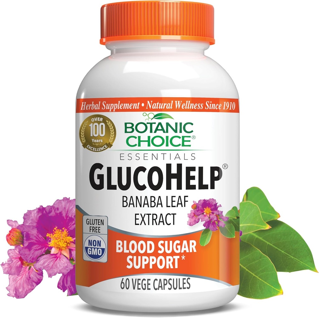 Botanic Choice Gluco Help Banaba Leaf Extract-Gluten Free, Non-GMO for Men &amp; Women, 60 Capsules