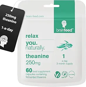 Pure L theanine Supplement (60) | 250mg l theanine Capsules – 1 a Day | Stress Relief Supplement & Calm aid | GABA Supplement Support | Lab-Tested | Vegan