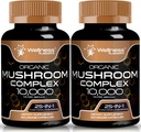 WELLNESS LABSRX Mushroom Suplemento capsules 10:1 Extracto, Mushroom Complex Capsules 1000mg, Lions Mane Suplemento con Turquía Tail, Cordyceps, Reishi - 2 Pack