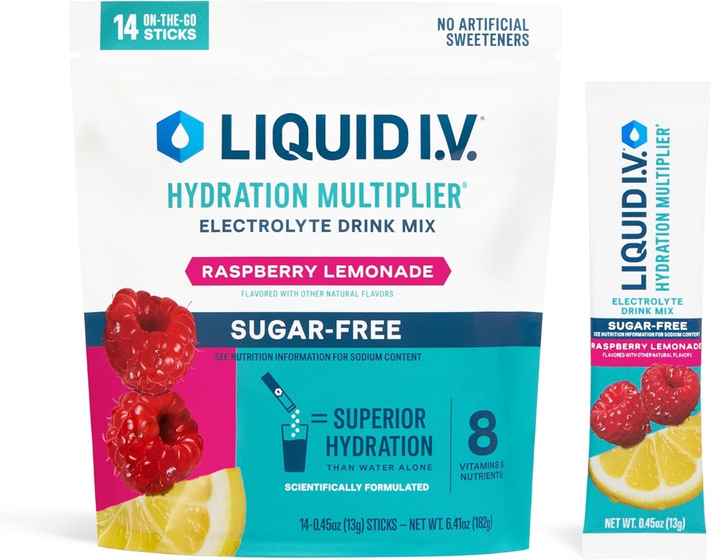Liquid I.V.® Hydration Multiplier Sugar-Free - Raspberry Lemonade ¦ Electrolyte Powder Drink Mix ← 1 Pack (14 Servings)